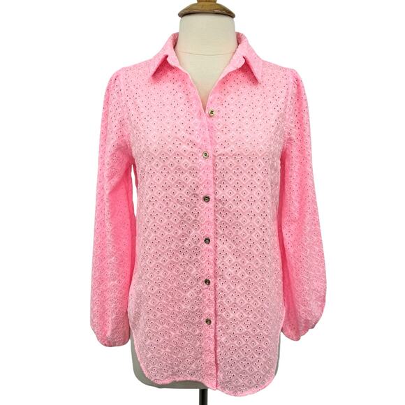 NWT Lilly Pulitzer Sea Breeze Eyelet Button Down Top Pink Blossom Womens Size M - Picture 5 of 15